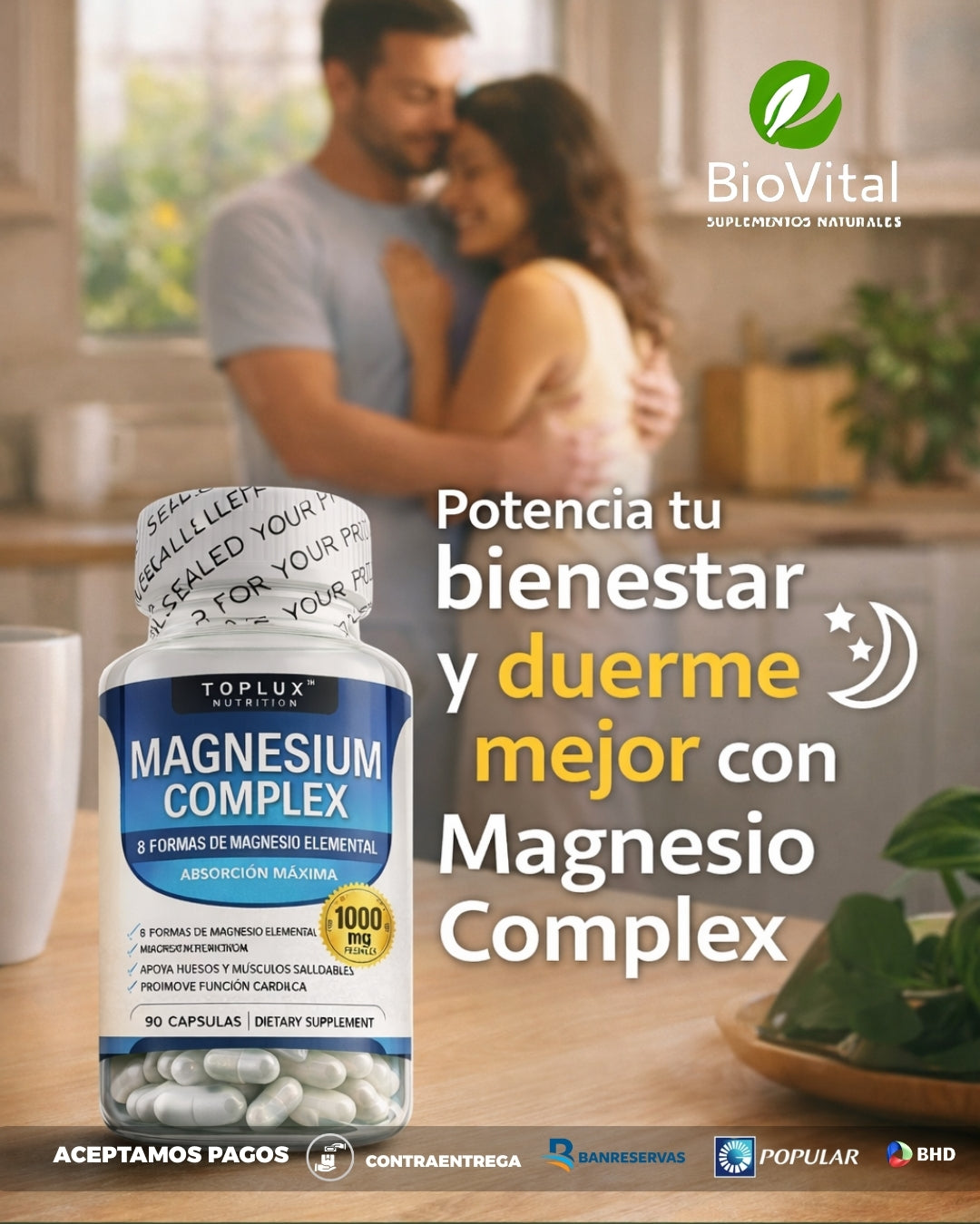 Magnesium Complex BioVital | 8 Formas de Magnesio de Alta Absorción para Sueño, Músculos, Corazón y Bienestar Diario (90 Cápsulas)