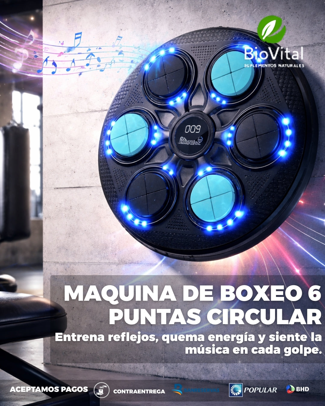 MAQUINA DE BOXEO 6 PUNTAS CIRCULAR | Entrena reflejos, quema energía y siente la música en cada golpe
