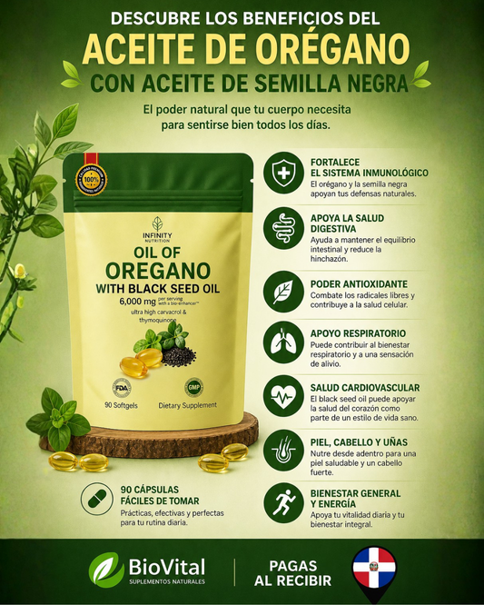 🌿Aceite de Orégano & Semilla Negra 6000mg – 90 Softgels