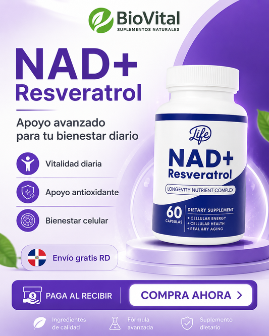 💊 NAD+ Resveratrol x 60 Capsulas – ¡Ralentizar el envejecimiento desde dentro!