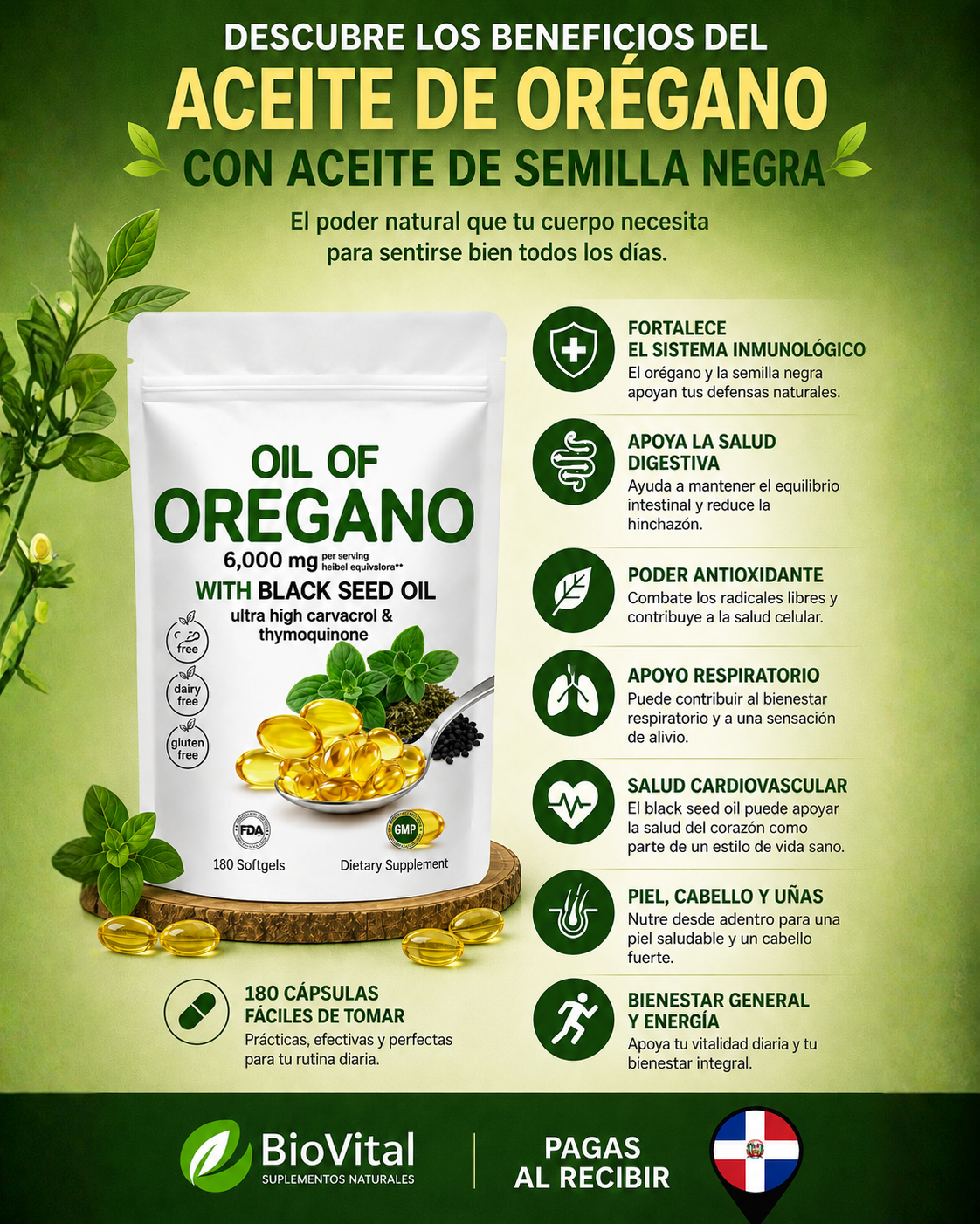 🌿Aceite de Orégano & Semilla Negra 6000mg – 180 Softgels