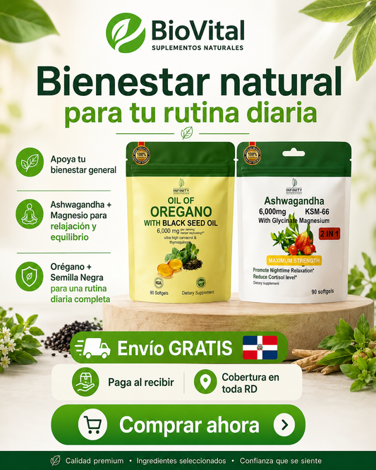 Aceite de Oregano & Semillas Negras (90 Capsulas) + Ashwagandha & Glicinato de Magnesio (90 Capsulas) - Combo Natural para Defensas, Calma y Descanso