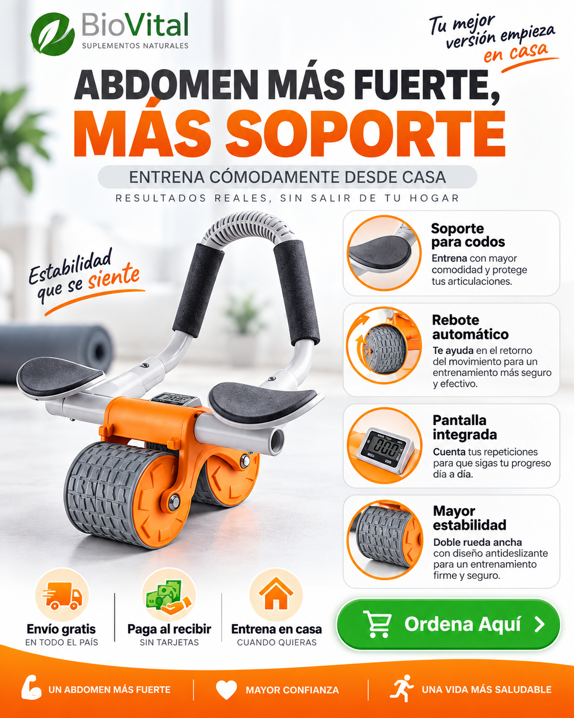 💪 Rueda Abdominal Inteligente con Soporte de Codos y Pantalla | Transforma tu abdomen desde casa con la Rueda Abdominal Inteligente con soporte de codos