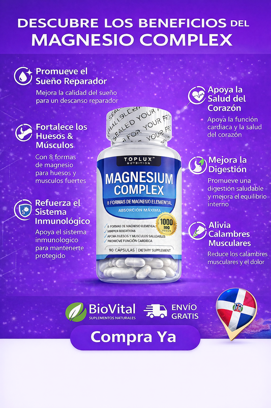 Magnesium Complex BioVital | 8 Formas de Magnesio de Alta Absorción para Sueño, Músculos, Corazón y Bienestar Diario (90 Cápsulas)