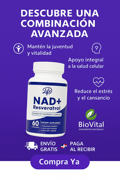 💊 NAD+ Resveratrol x 60 Capsulas – ¡Ralentizar el envejecimiento desde dentro!
