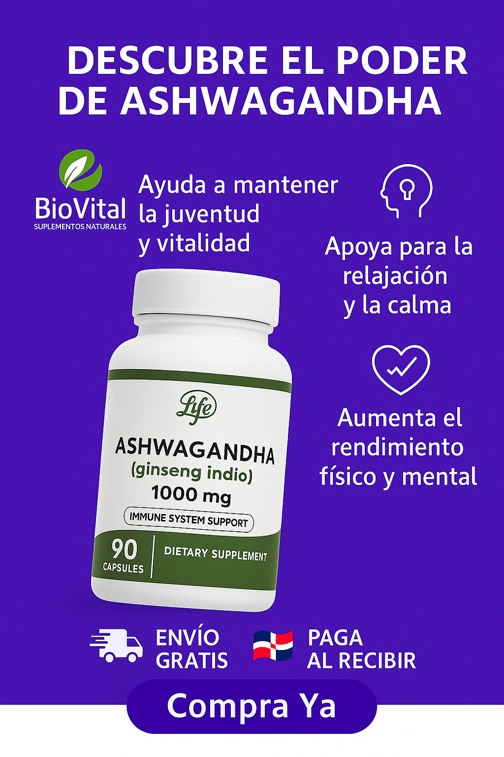 Ashwagandha + B12 1000 mg | 90 Cápsulas – Calma el estrés, enfoca tu mente y duerme mejor ✨🌿🧠