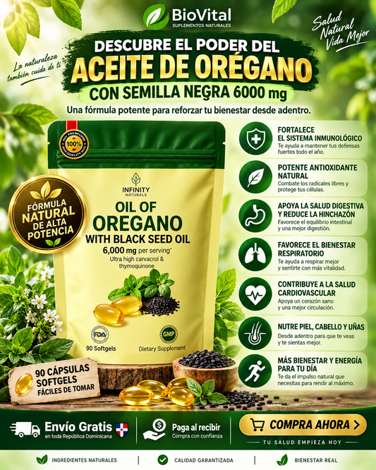 🌿Aceite de Orégano & Semilla Negra 6000mg – 90 Softgels
