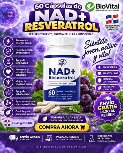 💊 NAD+ Resveratrol x 60 Capsulas – ¡Ralentizar el envejecimiento desde dentro!